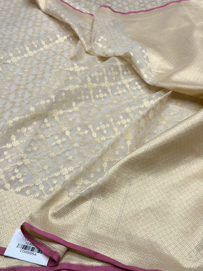 White Banarasi Pure Kora Cotton Saree
