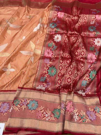 Orange Handwoven Pure Banarasi Silk Saree