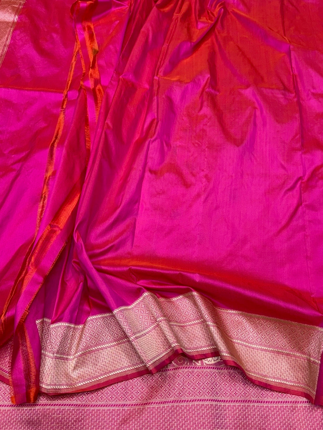Rani Pink Handwoven Kimkhab Pure Banarasi Silk Brocade Saree – 100% Katan Mulberry Silk