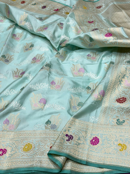 Sky Blue Handwoven Pure Banarasi Silk Saree