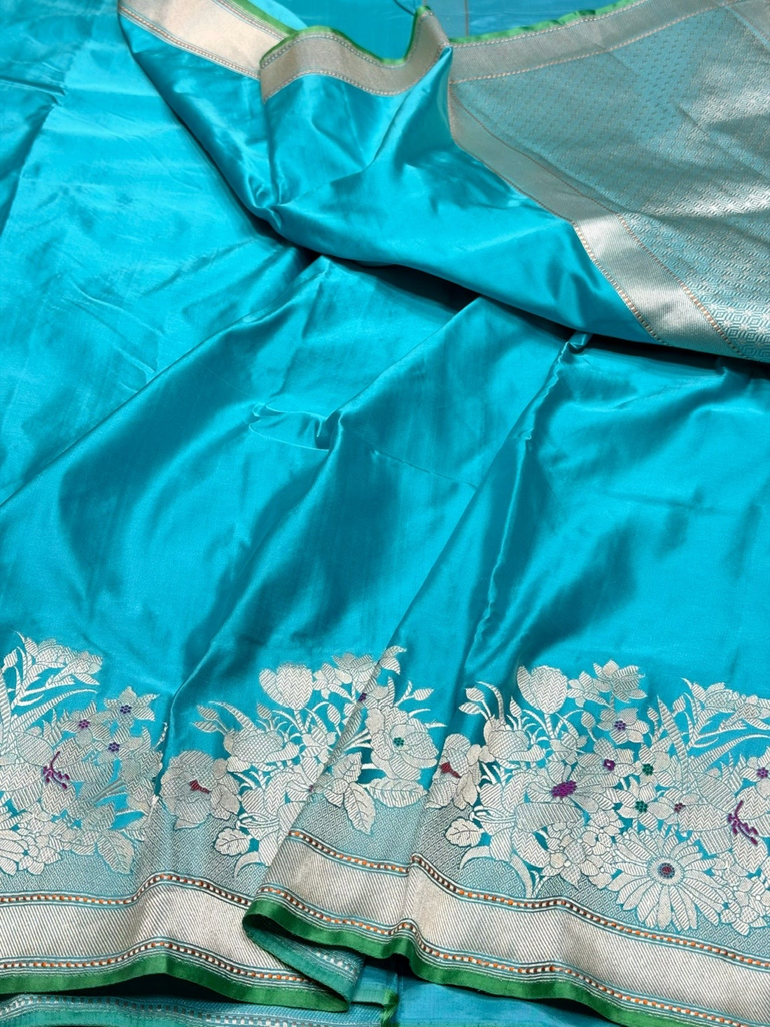 Sky Blue Handwoven Pure Banarasi Satin Silk Saree