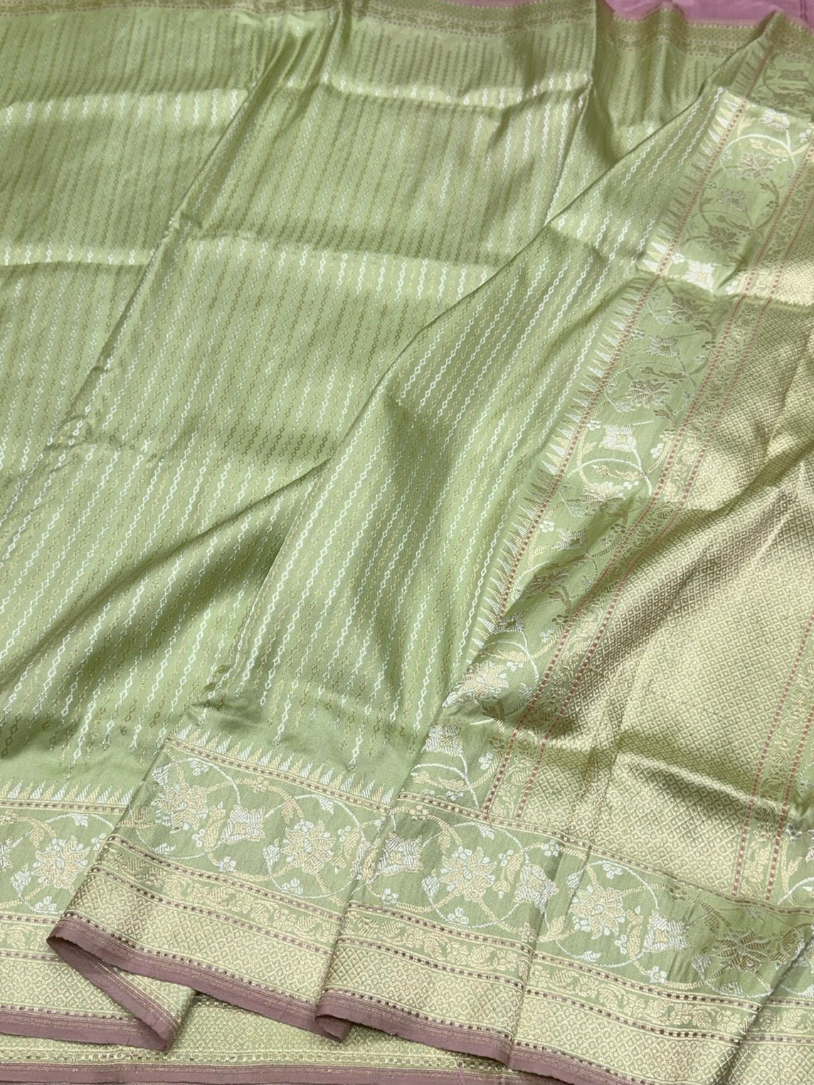 Pista Green Handwoven Pure Banarasi Ektara Silk Saree | Kadwa Weave | Pure Mulberry Ektara Silk | Handloom Banarasi Saree