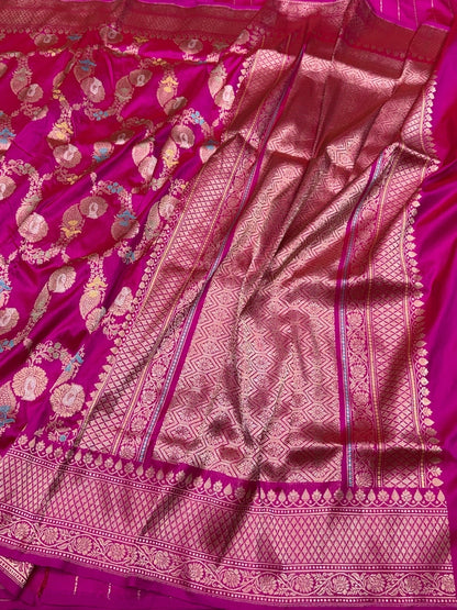 Rani Pink Handwoven Pure Silk Banarasi Saree