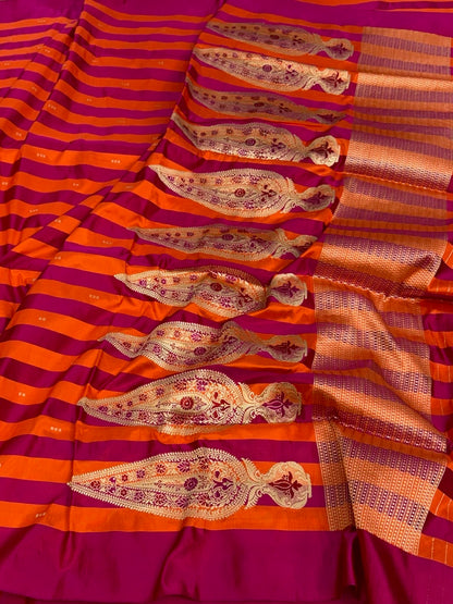 Orange Handwoven Pure Banarasi Satin Silk Saree