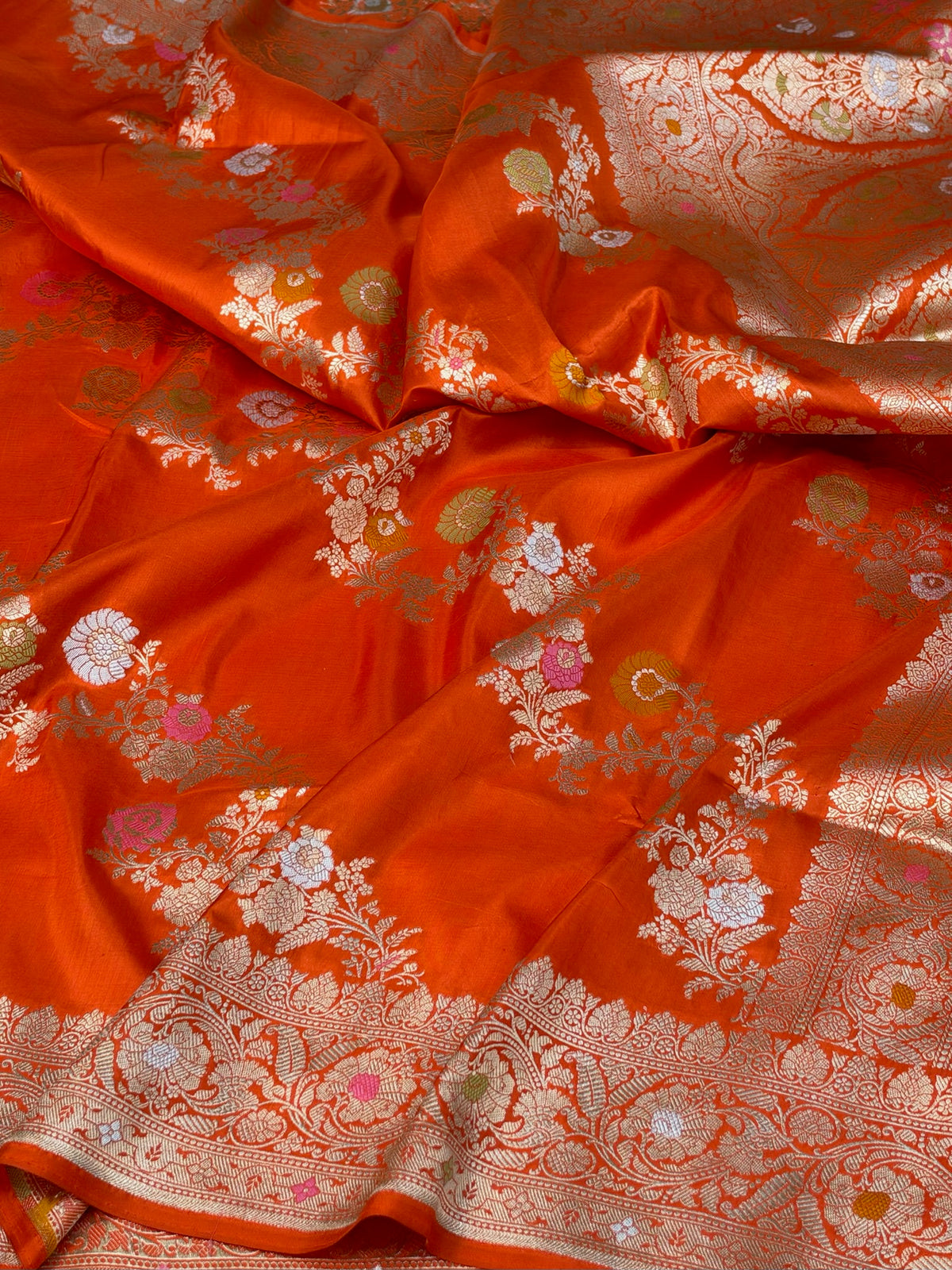 Orange Minakari Banarasi Pure Katan Silk Saree