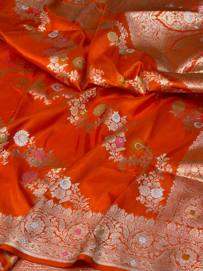 Orange Minakari Banarasi Pure Katan Silk Saree