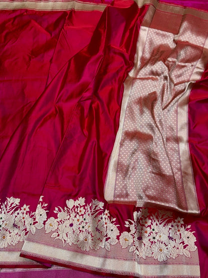 Red Handwoven Pure Banarasi Mashru Satin Silk Saree