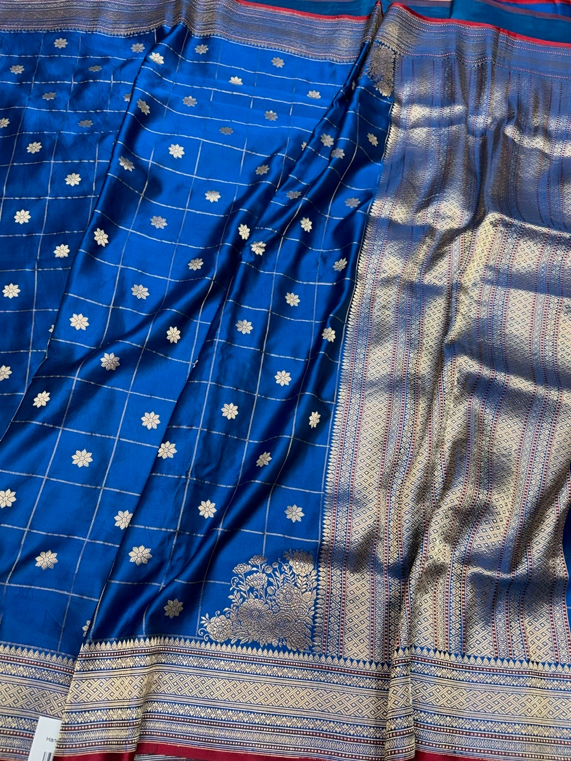 Peacock Blue Handwoven Pure Banarasi Satin Silk Saree