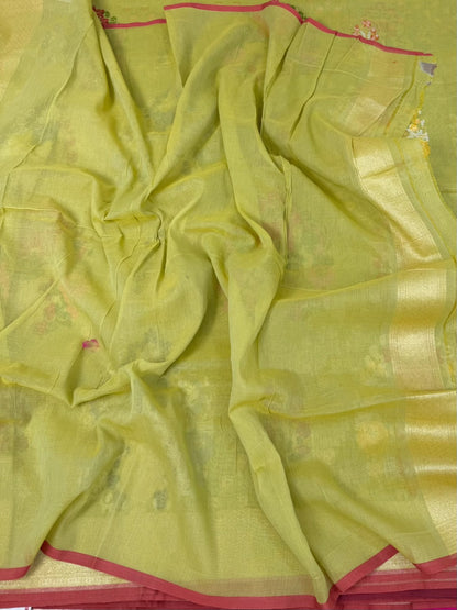 Mehndi Green Pure Muslin Cotton Jamdani Saree