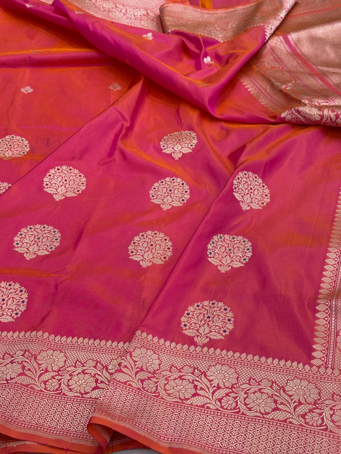 Orangish Pink Handwoven Pure Banarasi Silk Saree