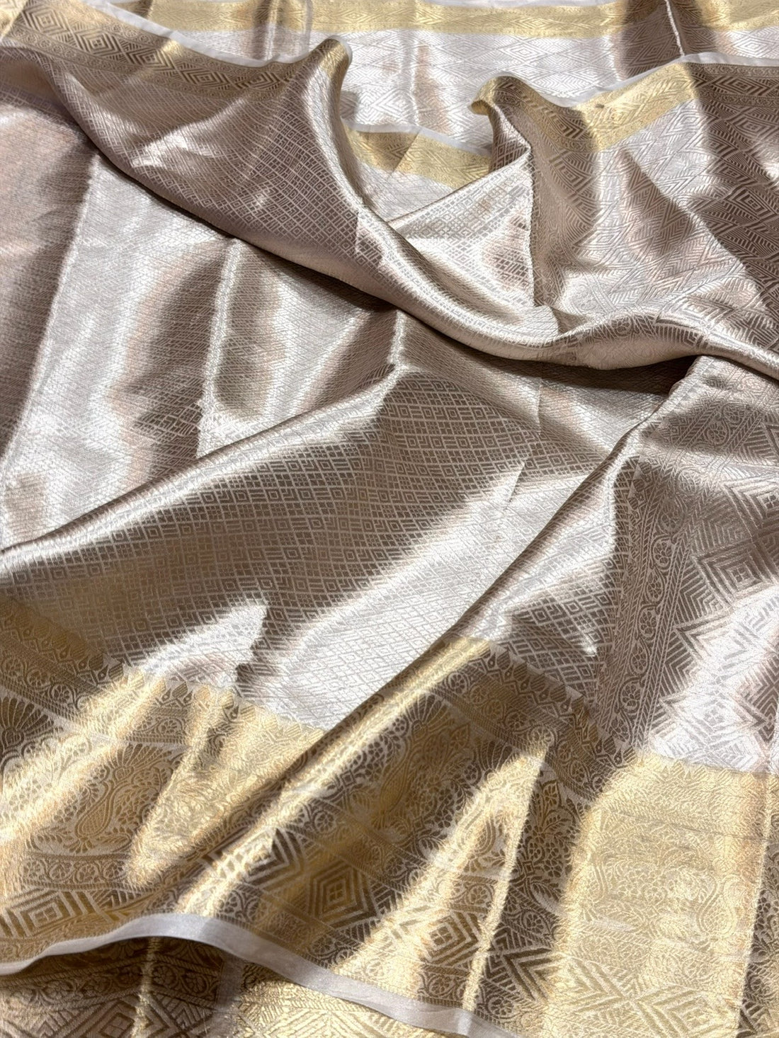 Antique Gold Banarasi Pure Tissue Brocade Silk Saree – Festive &amp; Wedding Saree