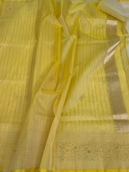 Lemon Yellow Handwoven Pure Organza Silk Saree