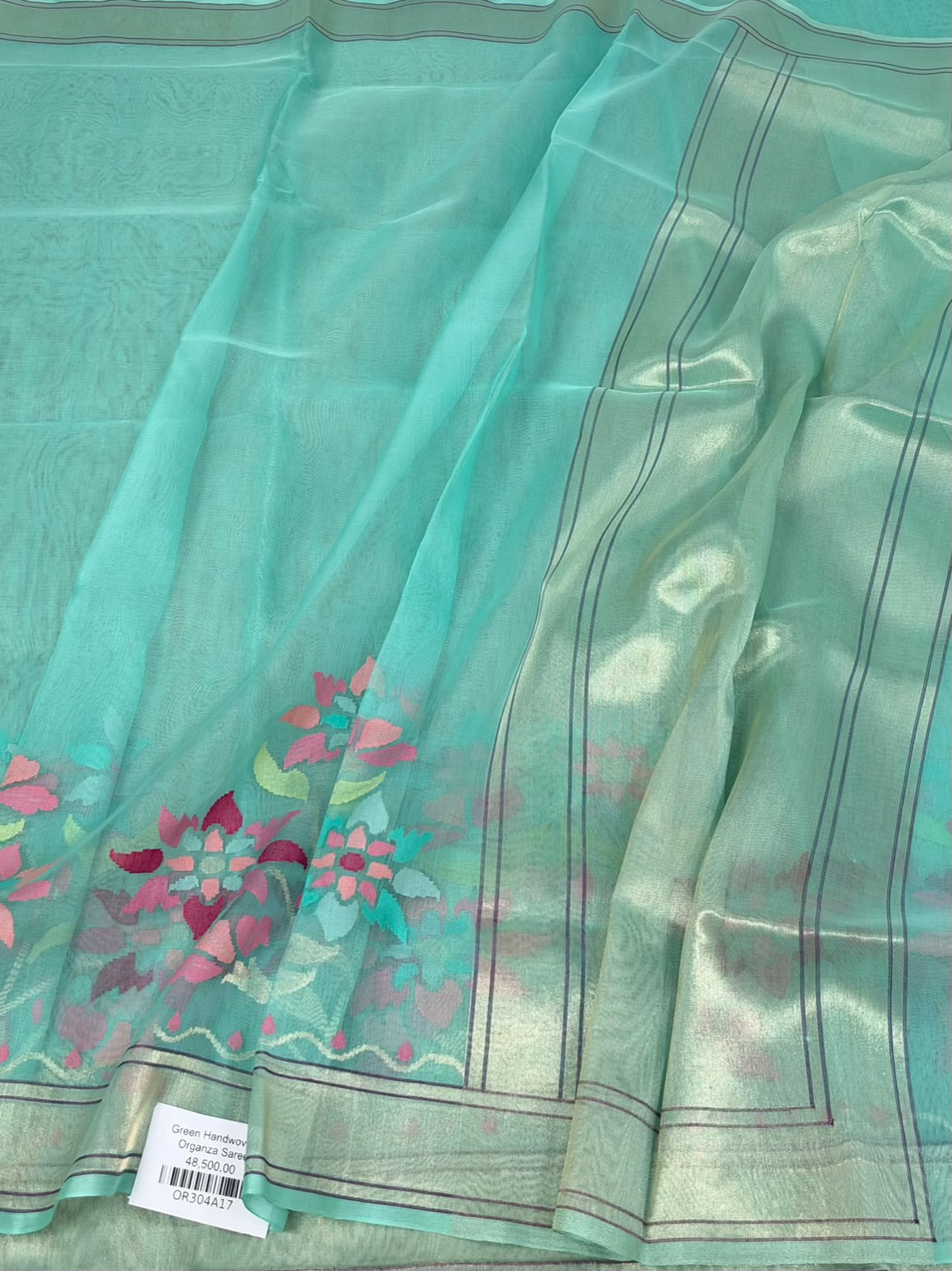 Sea Green Handwoven Pure Organza Silk Saree