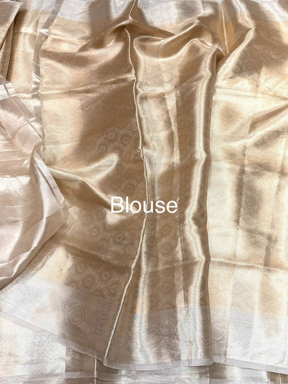 Antique Gold Banarasi Pure Tissue Brocade Silk Saree – Festive &amp; Wedding Saree