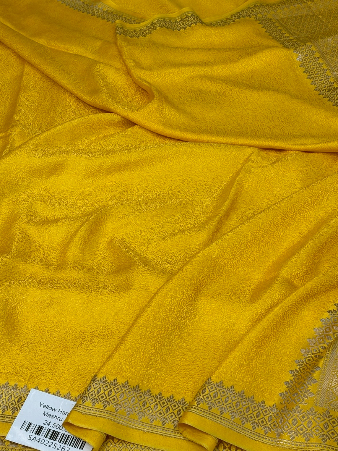 Yellow Handwoven Pure Banarasi Mashru Satin Silk Saree