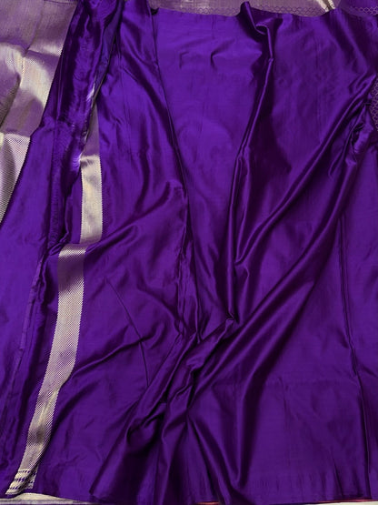 Purple Handwoven Pure Banarasi Satin Tanchoi Silk Saree