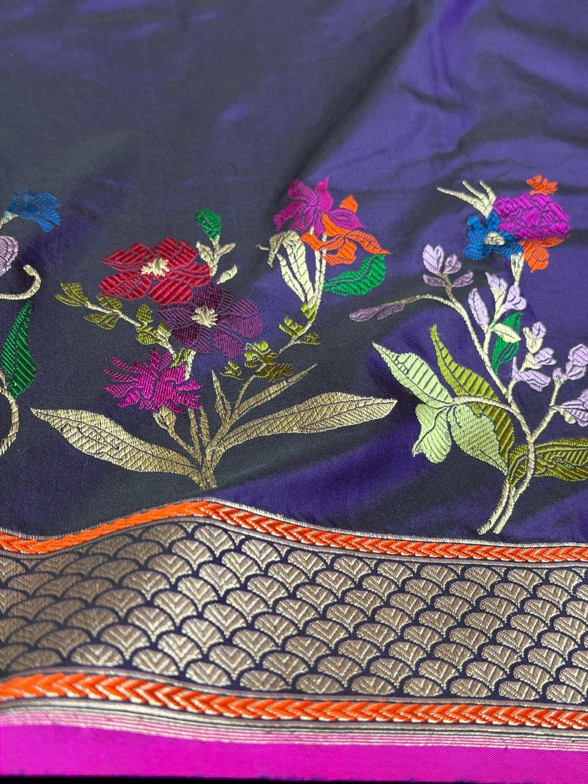 Purple Handwoven Pure Banarasi Katan Silk Saree