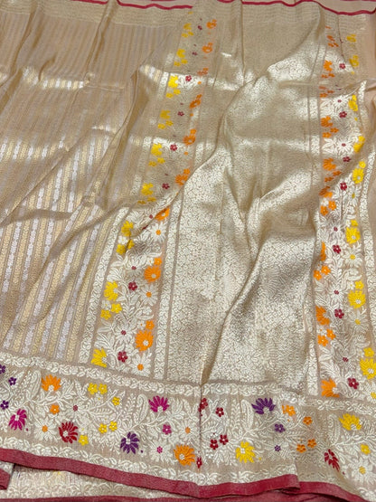 Cream Handwoven Pure Banarasi Silk Saree