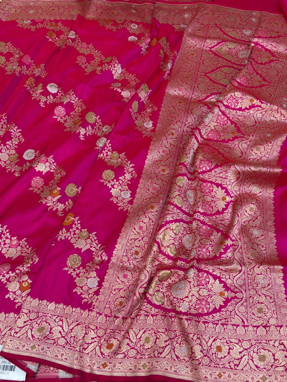 Rani pink Banarasi Minakari Pure Katan Silk Saree