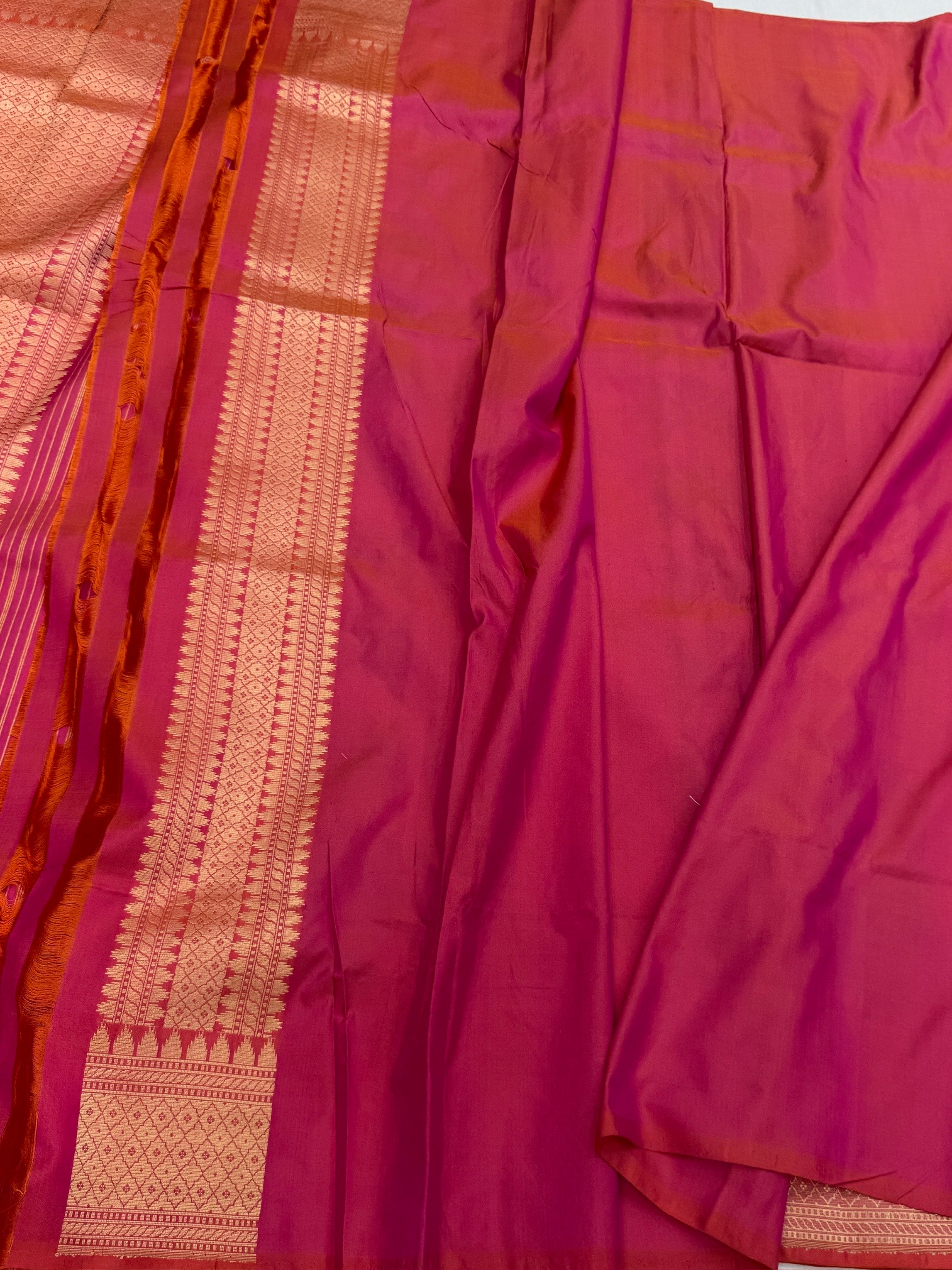 Rani Pink Banarasi Pure Rangkaat Silk Saree – Cutwork Weave in 100% Pure Katan Silk