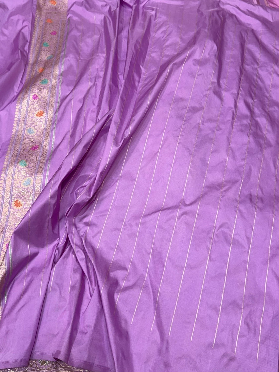 Lavender Handwoven Pure Banarasi Silk Saree in Kadwa Weave | Authentic Katan Mulberry Silk