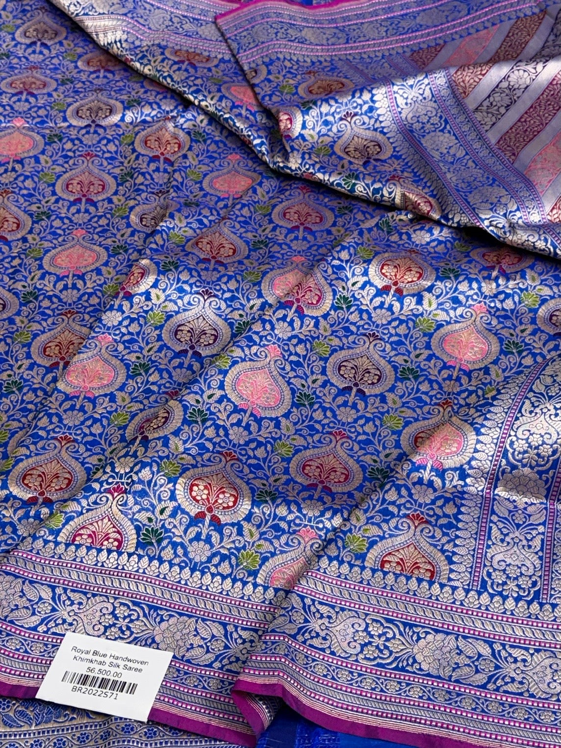 Royal Blue Handwoven Pure Katan Silk Banarasi Kimkhab  Brocade Saree