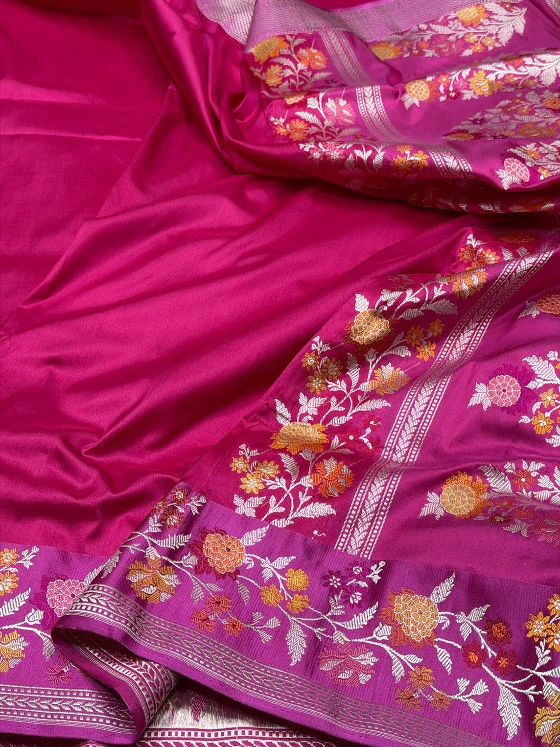 Rani Pink Handwoven Pure Banarasi Silk Saree