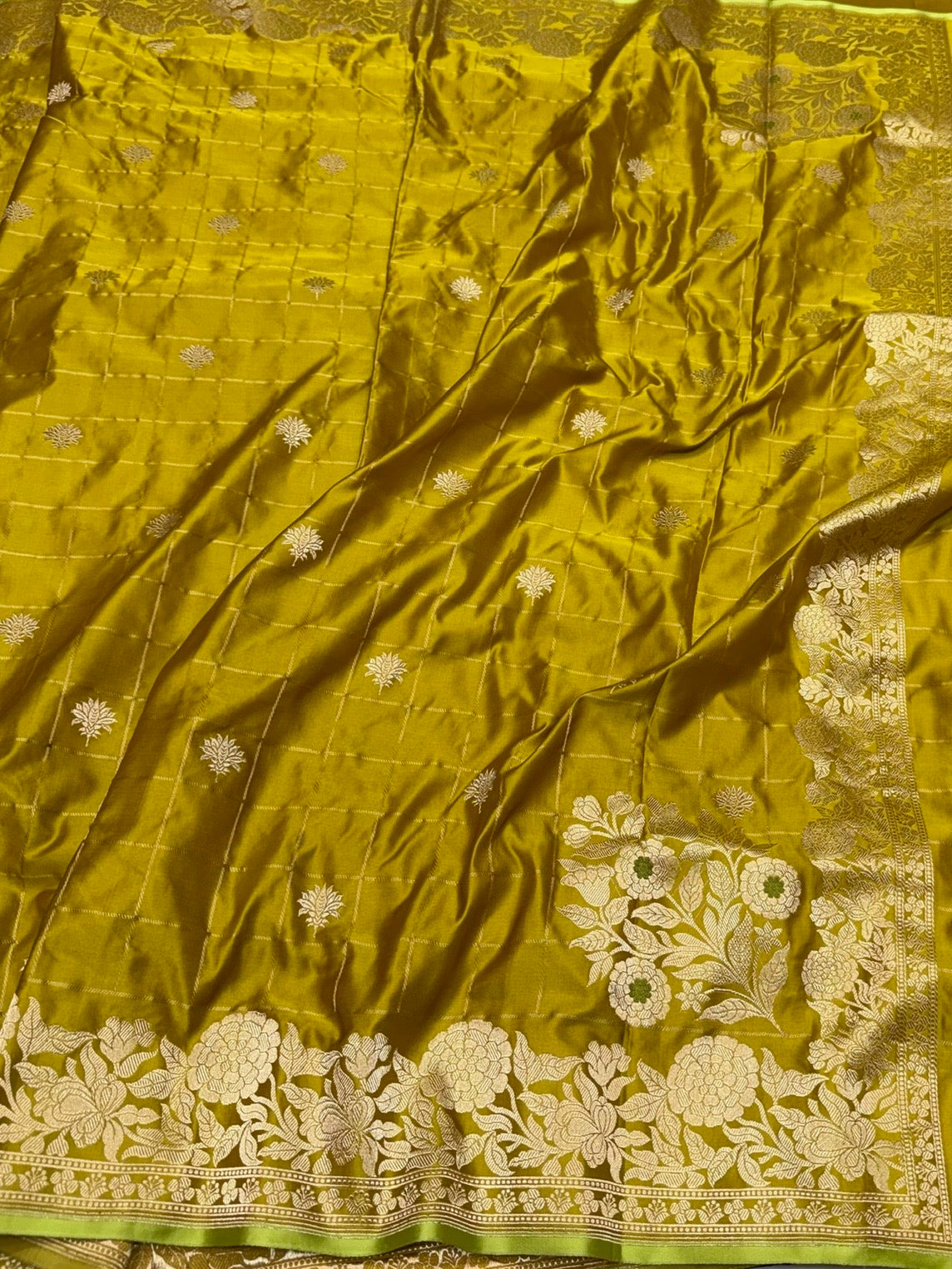 Mustard Yellow Handwoven Pure Banarasi Mashru Satin Silk Saree