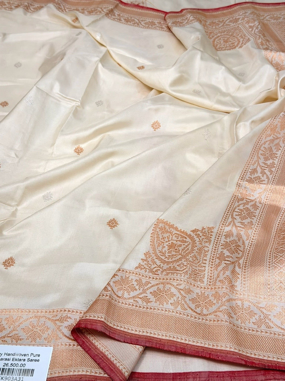Ivory Ektara Handwoven Pure Silk Banarasi Saree