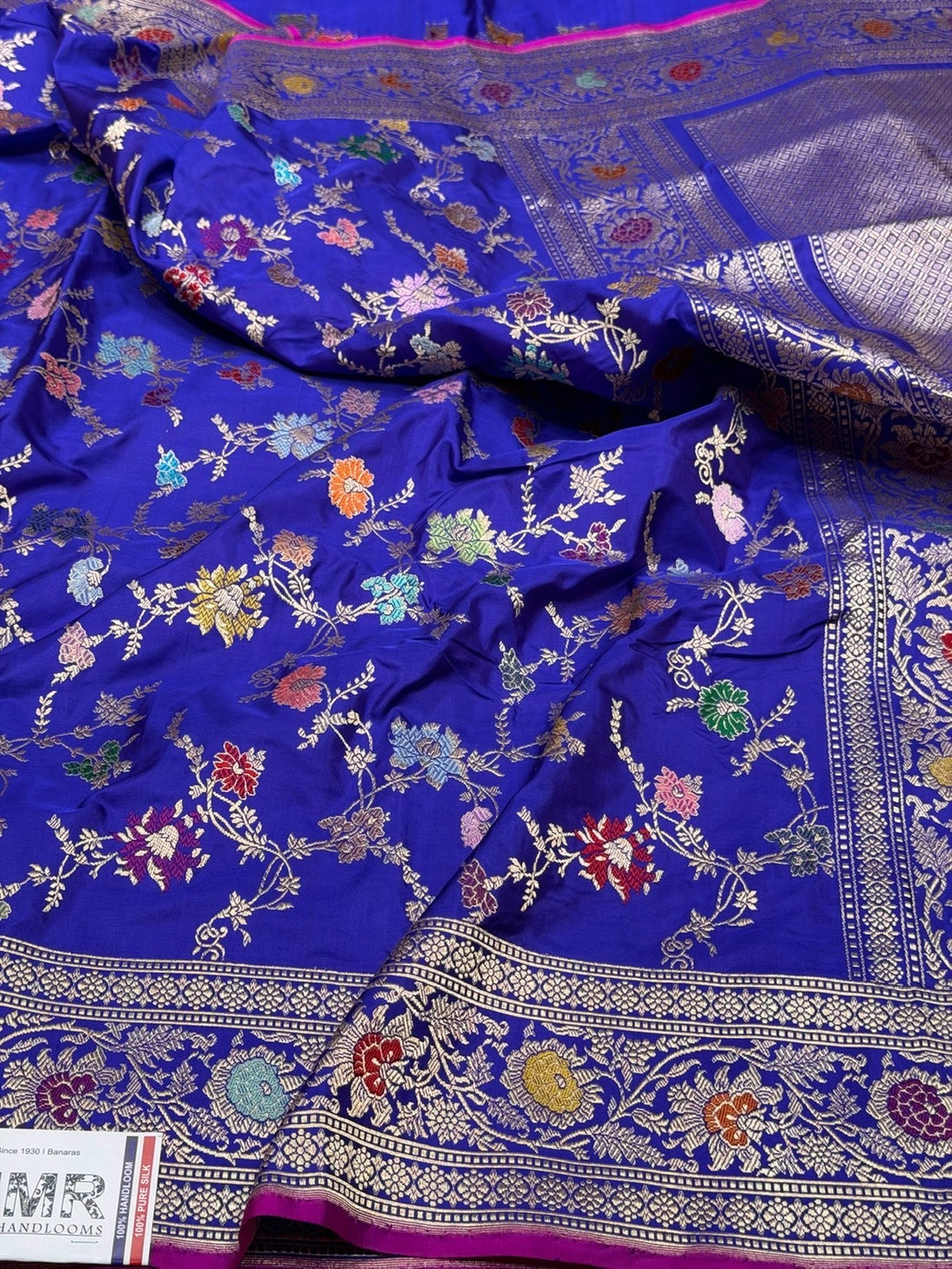 Royal Blue Handwoven Pure Banarasi Silk Saree – Luxury Kadwa Handloom Wedding &amp; Festive Saree