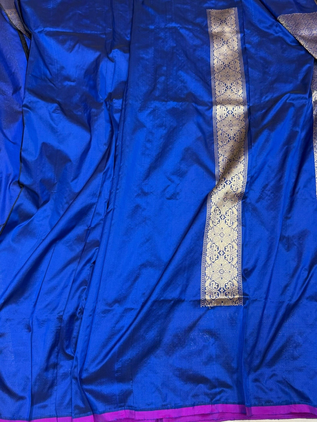 Royal Blue Pure Banarasi Silk Brocade Saree in Katan Mulberry Silk