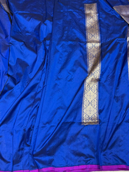 Royal Blue Pure Banarasi Silk Brocade Saree in Katan Mulberry Silk