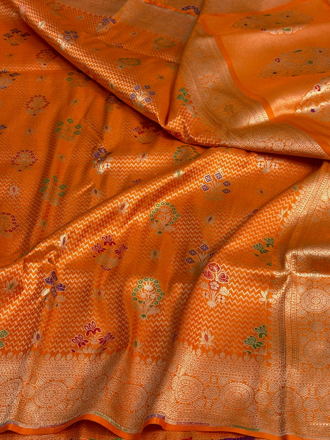 Orange Minakari Banarasi Pure Katan Silk Brocade Saree