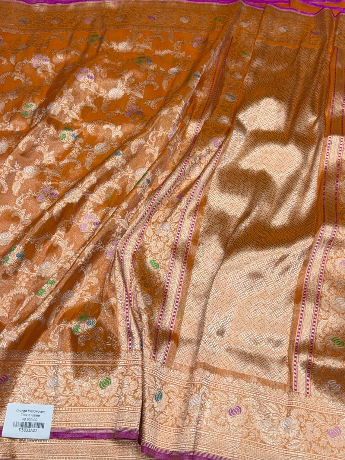 Orange Handwoven Banarasi Pure Silk Tissue Saree