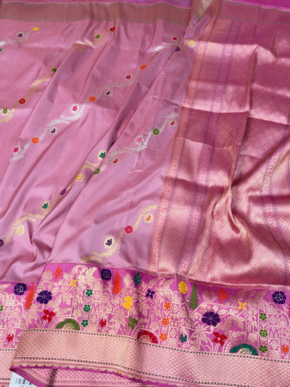 Gajiri Pink Handwoven Pure Banarasi Ektara Silk Saree