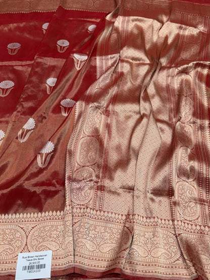 Rust Brown Handwoven Pure Banarasi Tissue Silk Saree