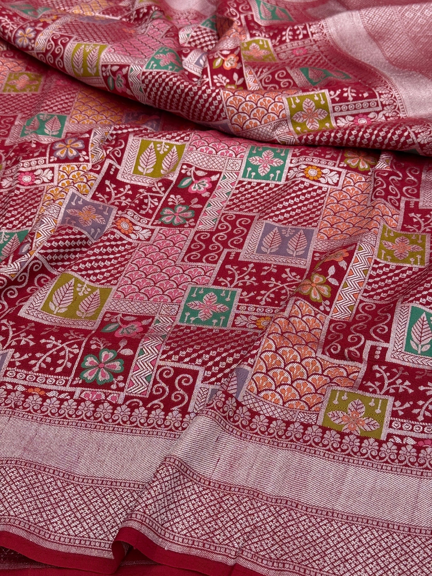 Red Banarasi Pure Tussar Georgette Saree