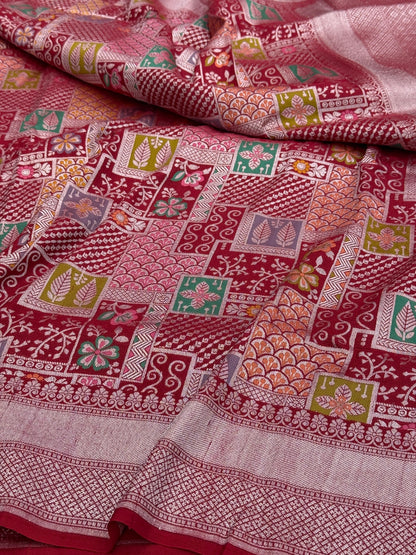 Red Banarasi Pure Tussar Georgette Saree
