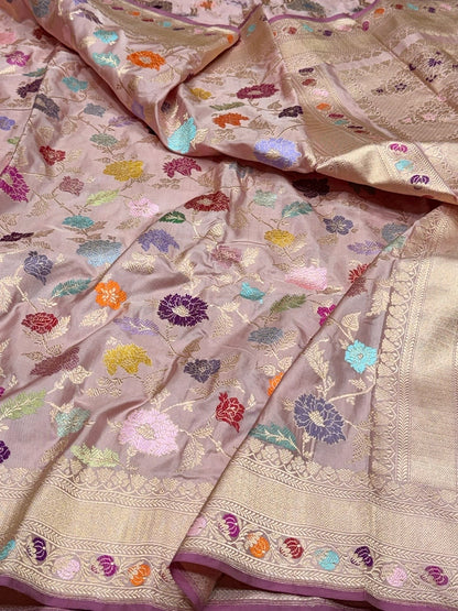Pastel Peach Handwoven Pure Banarasi Silk Saree – Luxury Kadwa Handloom Wedding &amp; Festive Saree