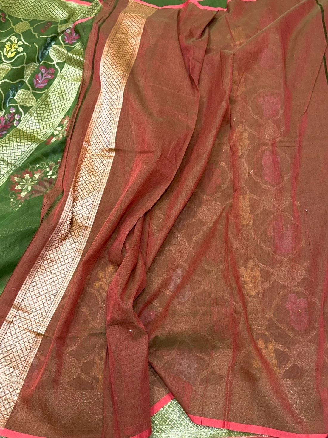 Green Pure Muslin Cotton Jamdani Saree