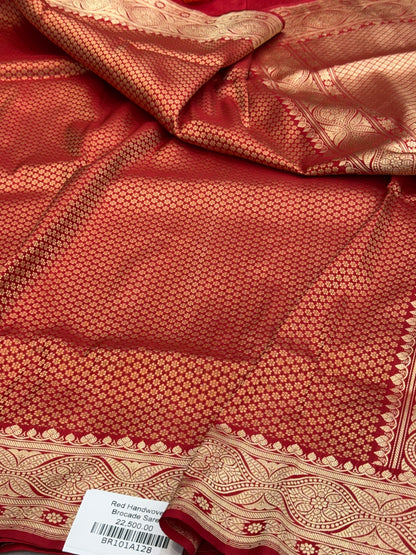 Red Pure Banarasi Silk Brocade Saree in Katan Mulberry Silk