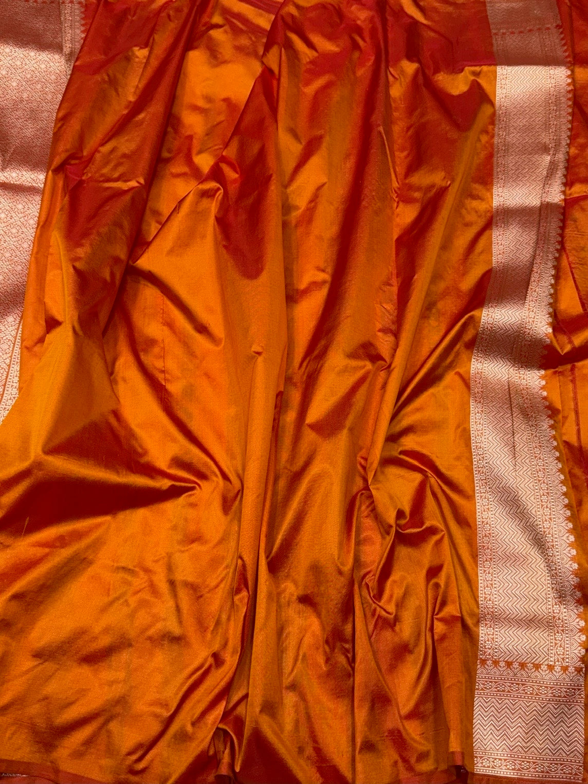Orange Banarasi Minakari Pure Katan Silk Saree | Pure Silk | Minakari Work | Cutwork Technique | Banarasi Katan Silk Saree