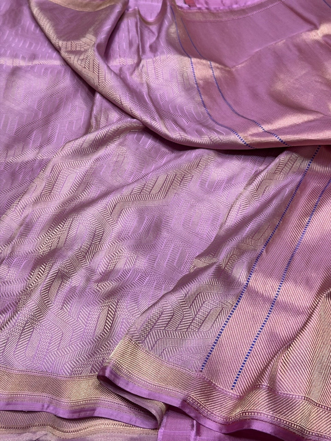 Lavender Handwoven Pure Banarasi Satin Silk Brocade Saree – Luxury Brocade Work
