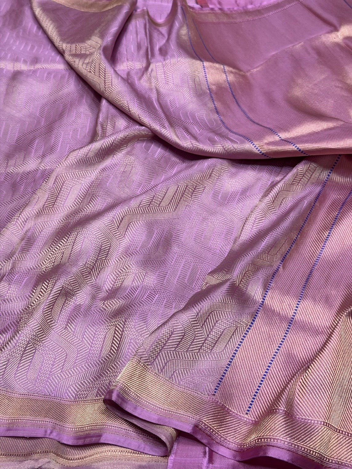 Lavender Handwoven Pure Banarasi Satin Silk Brocade Saree – Luxury Brocade Work
