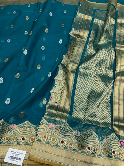 Teal Green Handwoven Pure Organza Silk Saree
