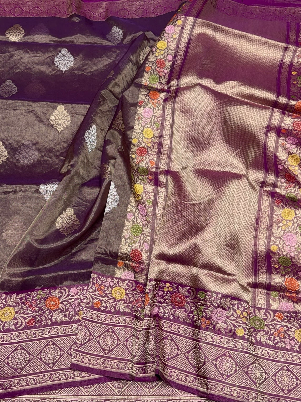 Magenta Pink Handwoven Pure Banarasi Kora Tissue Saree