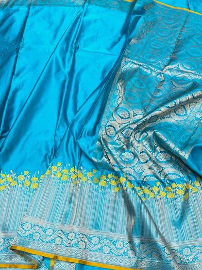 Handwoven Pure Banarasi Satin Silk Saree – Kadwa Weave | 100% Pure Satin Silk | Authentic Banaras Handloom