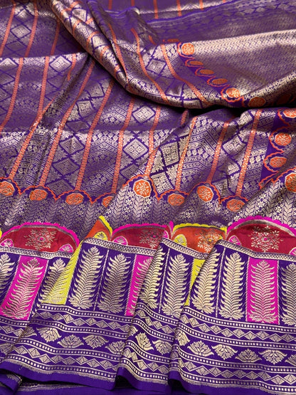 Purple Handwoven Pure Banarasi Silk Saree