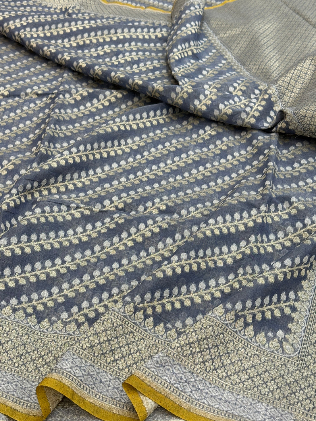 Ash Grey Banarasi Pure Cotton Saree