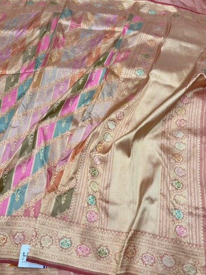 Peach Handwoven Pure Banarasi Rangkaat Silk Saree – Pure Katan Silk | Rangkaat Technique | Luxury Banarasi Saree